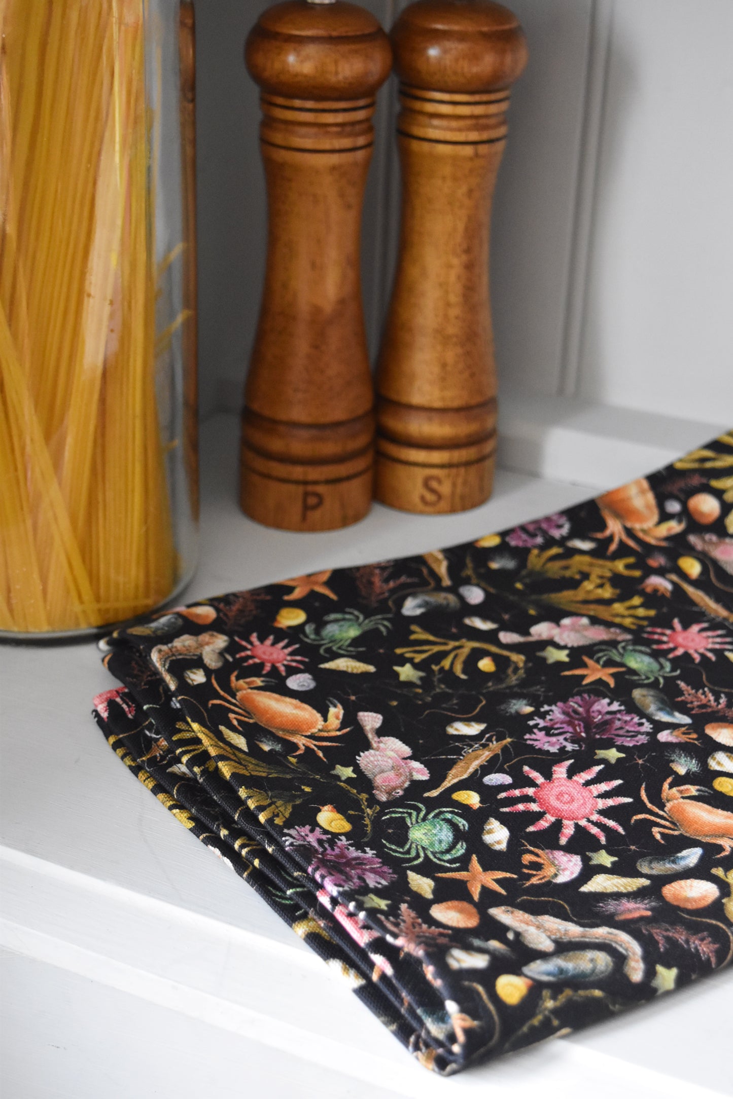Organic Cotton Black Rockpool Tea Towel